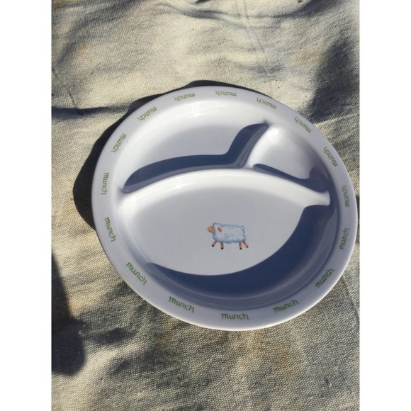 Pottery Barn Children’s Melamine Plate Kids White 8.5” Toddler Lamb Munch Baby - Picture 2 of 9